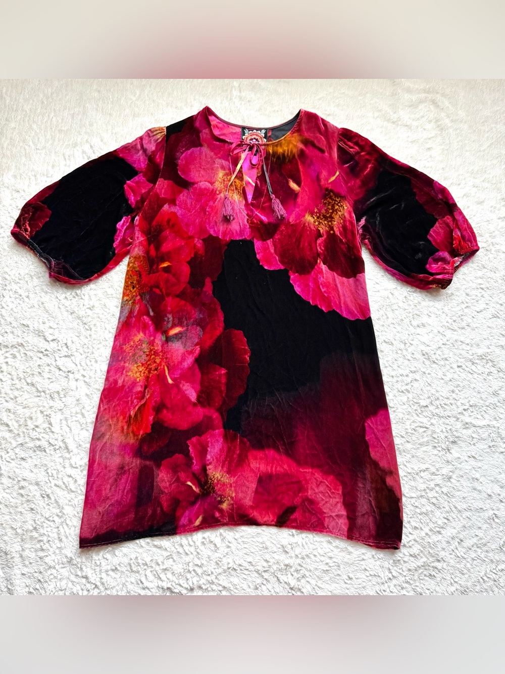 Johnny Was Ruby Bloom Vesna Velvet Silk Blend Mini Shift Dress L Pink Floral